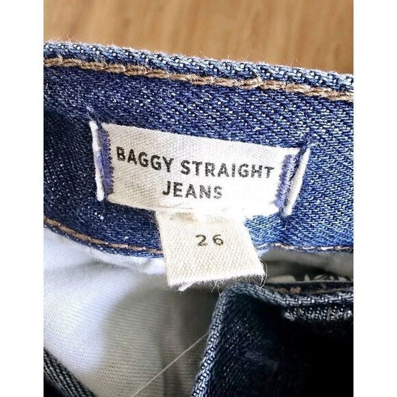 Madewell Baggy Straight Jeans Slouchy In Dark Worn Indigo Wash Size 26 - Picture 3 of 13